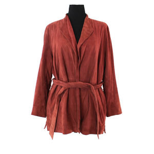 Reiss Willow Goat Suede Wrap Belted Tie Brick Red Jacket M Leather Coat Kimono